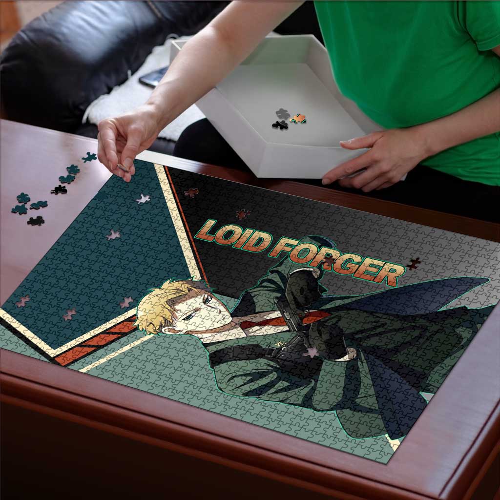 Loid Forger Spy x Family Green and Black Theme Puzzle with Gun Pose and Sharp Agent Style Design - The Mazicc