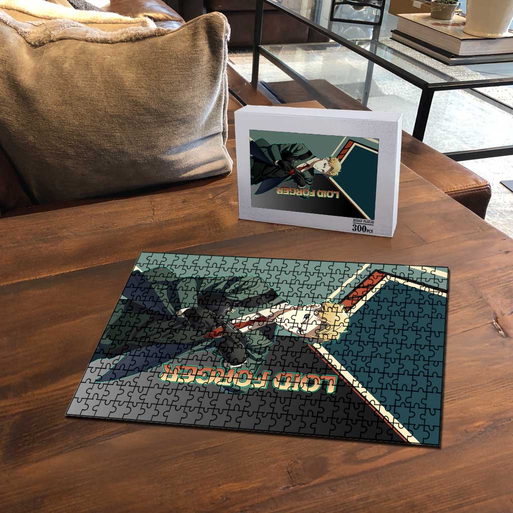 Loid Forger Spy x Family Green and Black Theme Puzzle with Gun Pose and Sharp Agent Style Design - The Mazicc
