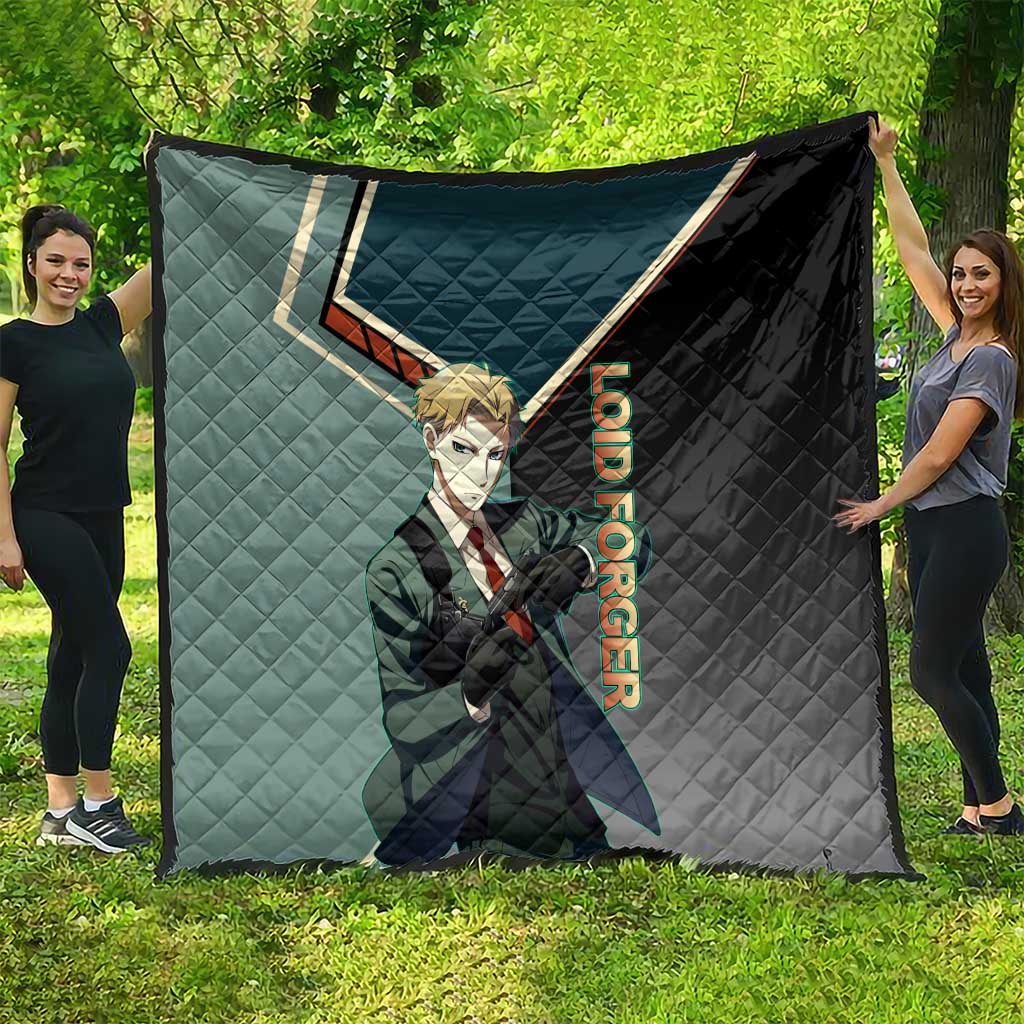 Loid Forger Spy x Family Green and Black Theme Quilt with Gun Pose and Sharp Agent Style Design - The Mazicc