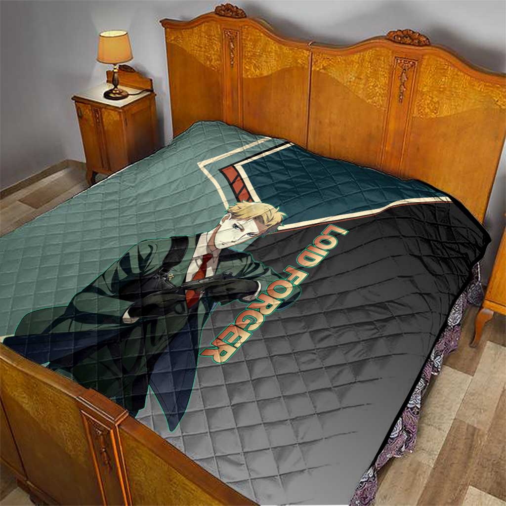 Loid Forger Spy x Family Green and Black Theme Quilt with Gun Pose and Sharp Agent Style Design - The Mazicc