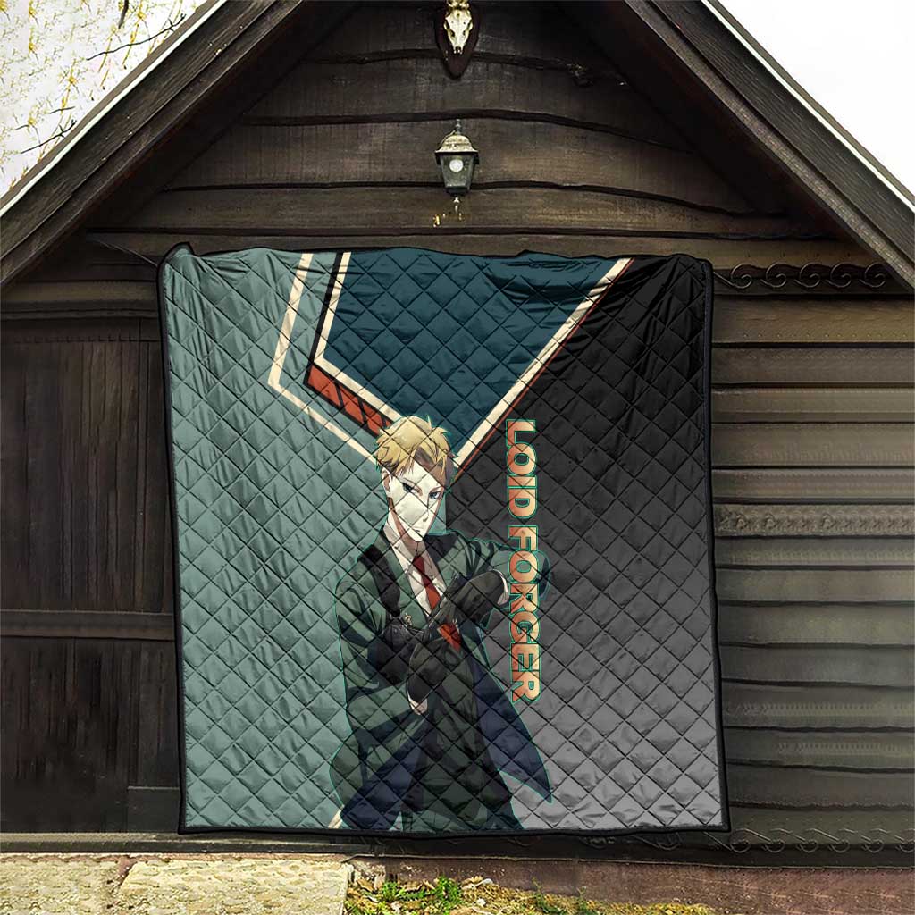 Loid Forger Spy x Family Green and Black Theme Quilt with Gun Pose and Sharp Agent Style Design - The Mazicc