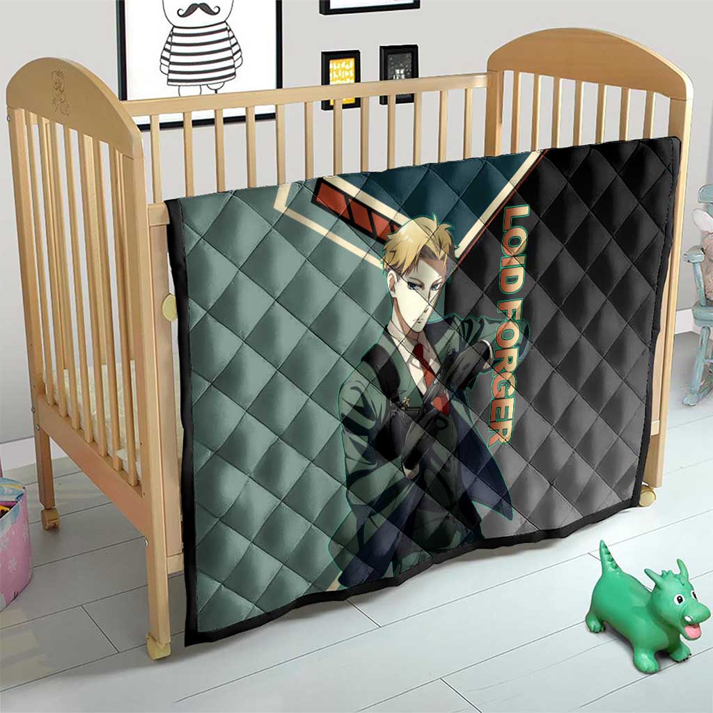 Loid Forger Spy x Family Green and Black Theme Quilt with Gun Pose and Sharp Agent Style Design - The Mazicc