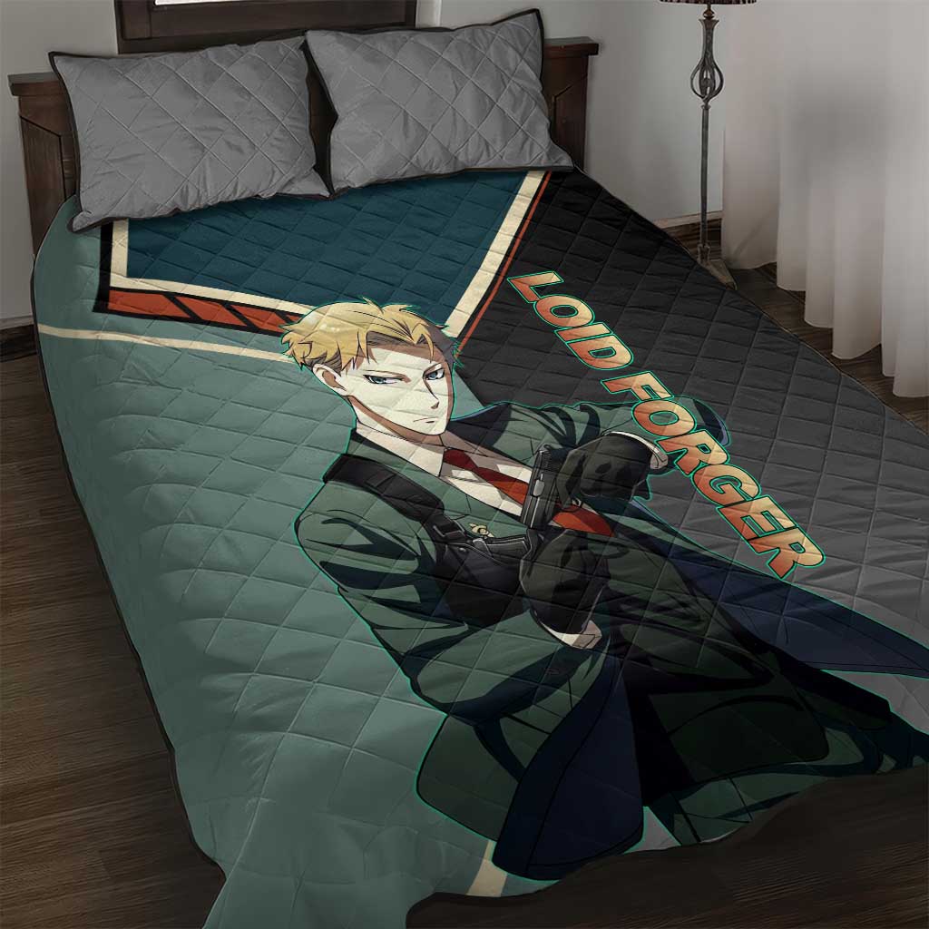 Loid Forger Spy x Family Green and Black Theme Quilt Bed Set with Gun Pose and Sharp Agent Style Design - The Mazicc