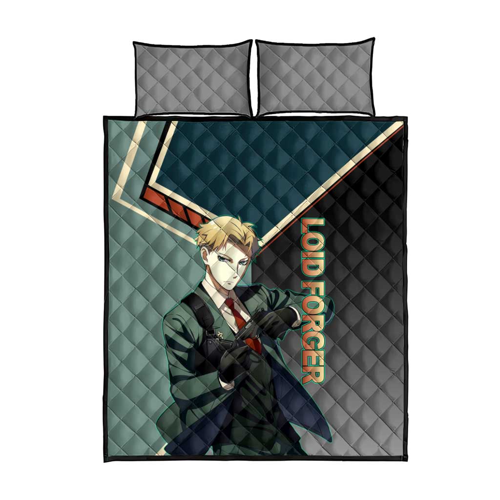 Loid Forger Spy x Family Green and Black Theme Quilt Bed Set with Gun Pose and Sharp Agent Style Design - The Mazicc
