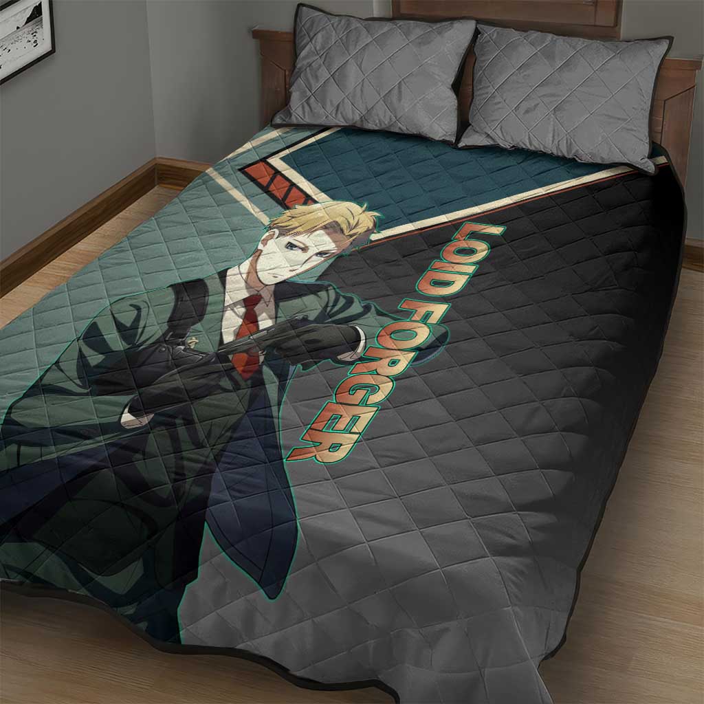 Loid Forger Spy x Family Green and Black Theme Quilt Bed Set with Gun Pose and Sharp Agent Style Design - The Mazicc