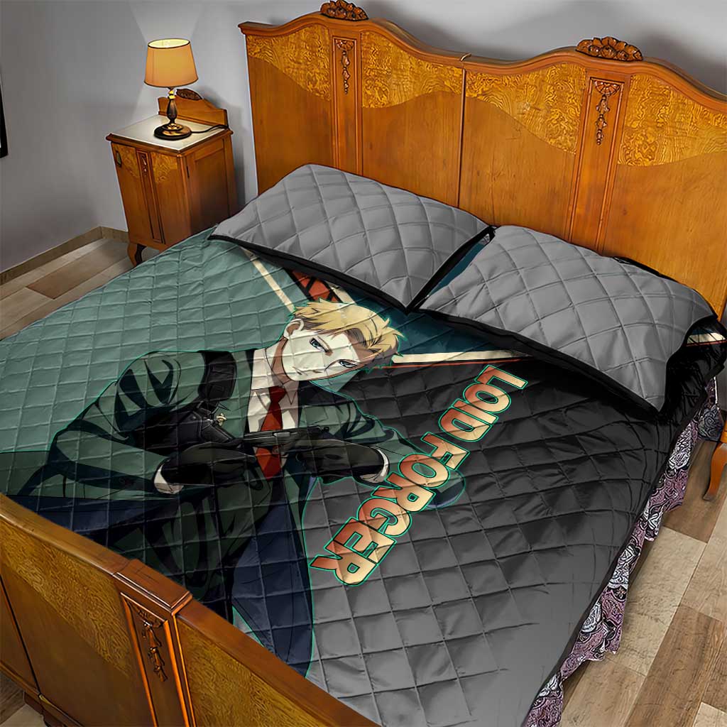 Loid Forger Spy x Family Green and Black Theme Quilt Bed Set with Gun Pose and Sharp Agent Style Design - The Mazicc