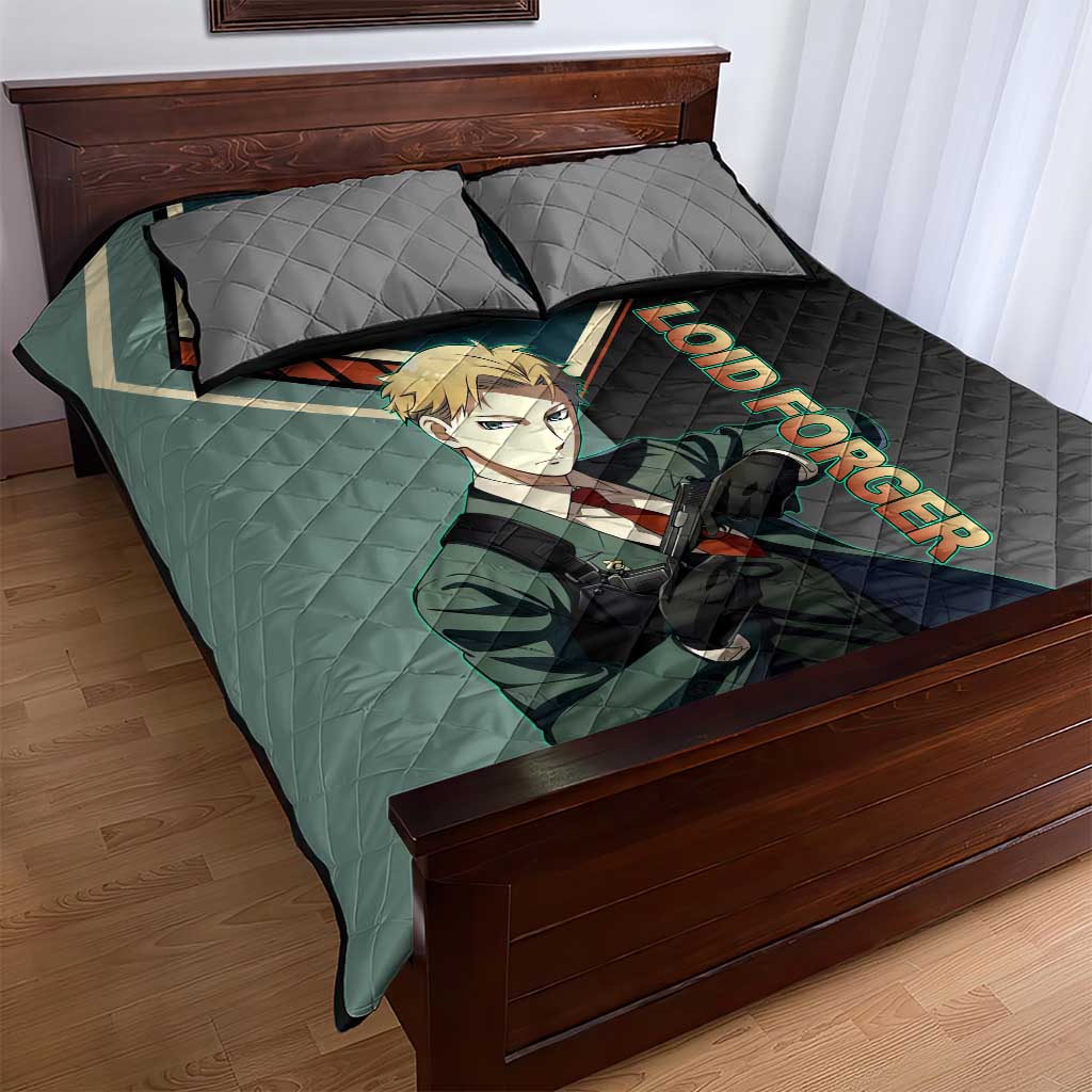 Loid Forger Spy x Family Green and Black Theme Quilt Bed Set with Gun Pose and Sharp Agent Style Design - The Mazicc