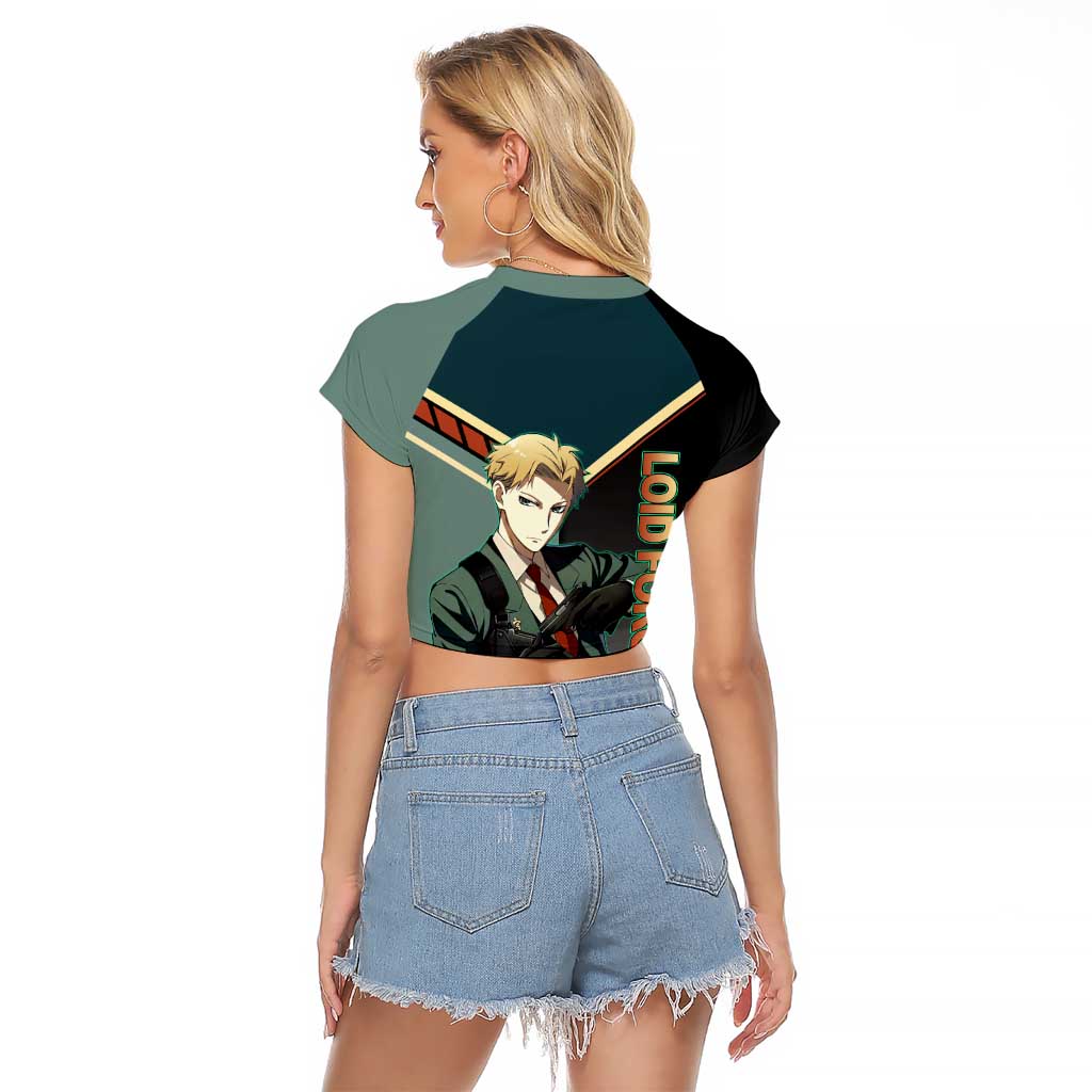 Loid Forger Spy x Family Green and Black Theme Raglan Cropped T Shirt with Gun Pose and Sharp Agent Style Design - The Mazicc