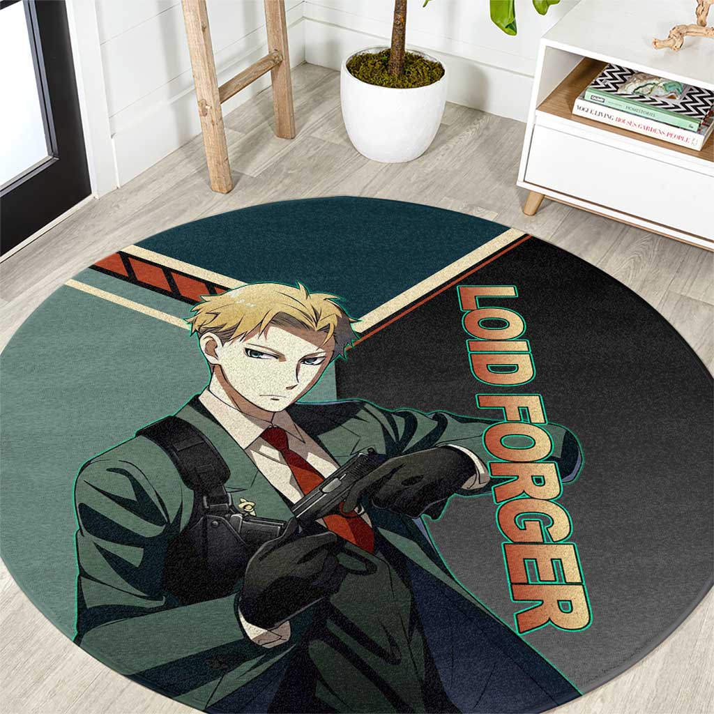 Loid Forger Spy x Family Green and Black Theme Round Carpet with Gun Pose and Sharp Agent Style Design - The Mazicc