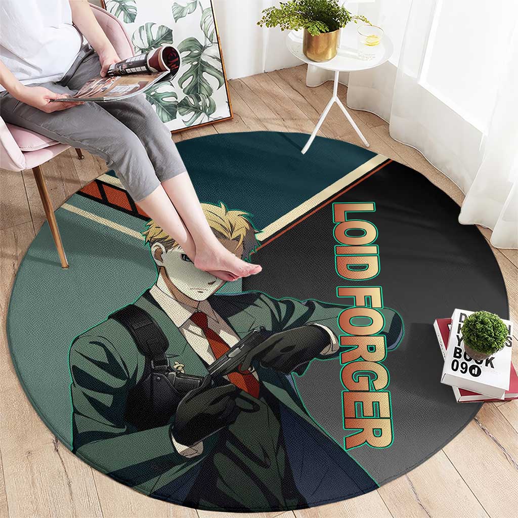 Loid Forger Spy x Family Green and Black Theme Round Carpet with Gun Pose and Sharp Agent Style Design - The Mazicc