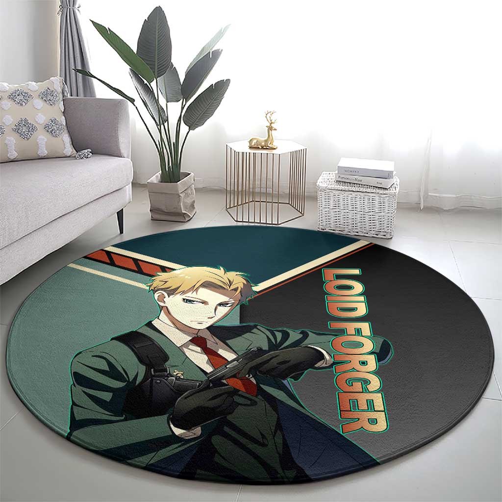 Loid Forger Spy x Family Green and Black Theme Round Carpet with Gun Pose and Sharp Agent Style Design - The Mazicc