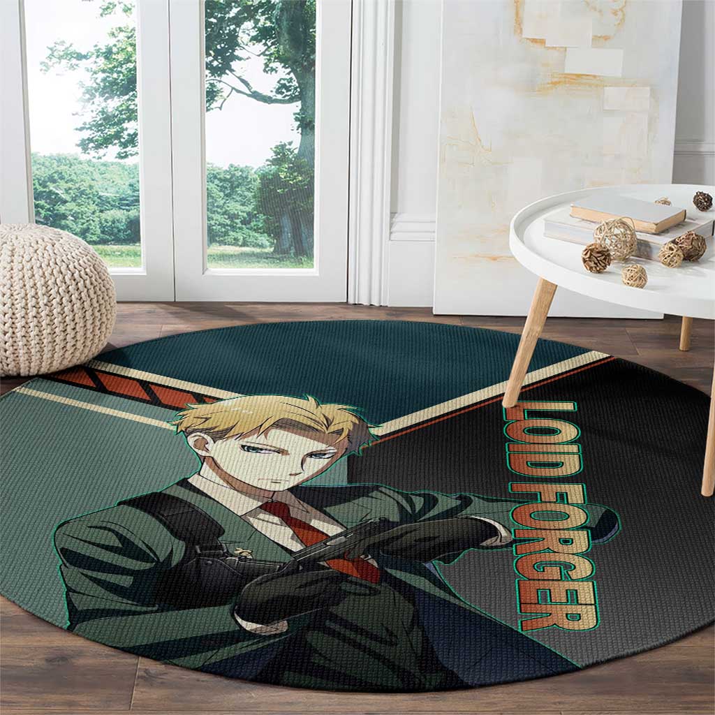 Loid Forger Spy x Family Green and Black Theme Round Carpet with Gun Pose and Sharp Agent Style Design - The Mazicc