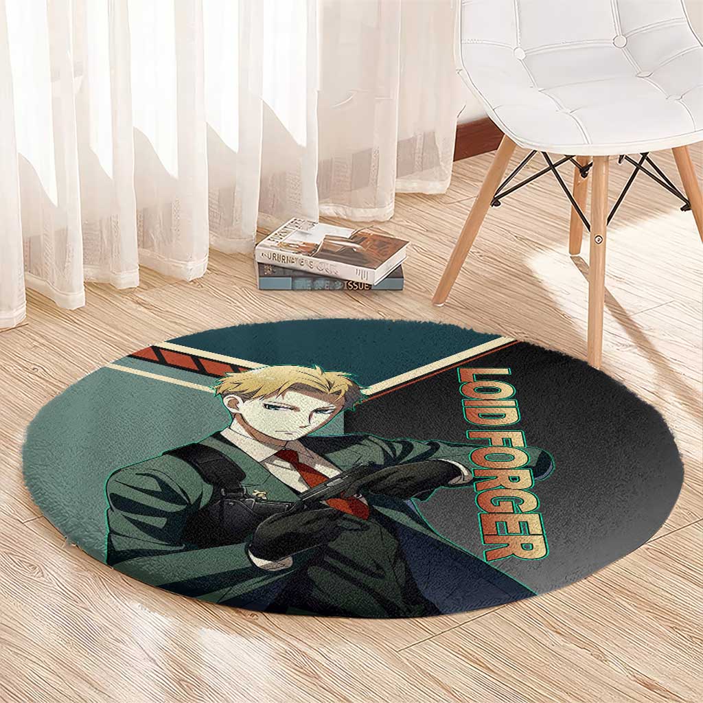 Loid Forger Spy x Family Green and Black Theme Round Carpet with Gun Pose and Sharp Agent Style Design - The Mazicc
