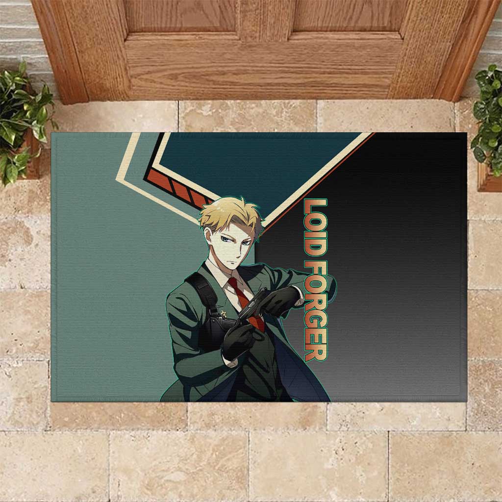 Loid Forger Spy x Family Green and Black Theme Rubber Doormat with Gun Pose and Sharp Agent Style Design - The Mazicc