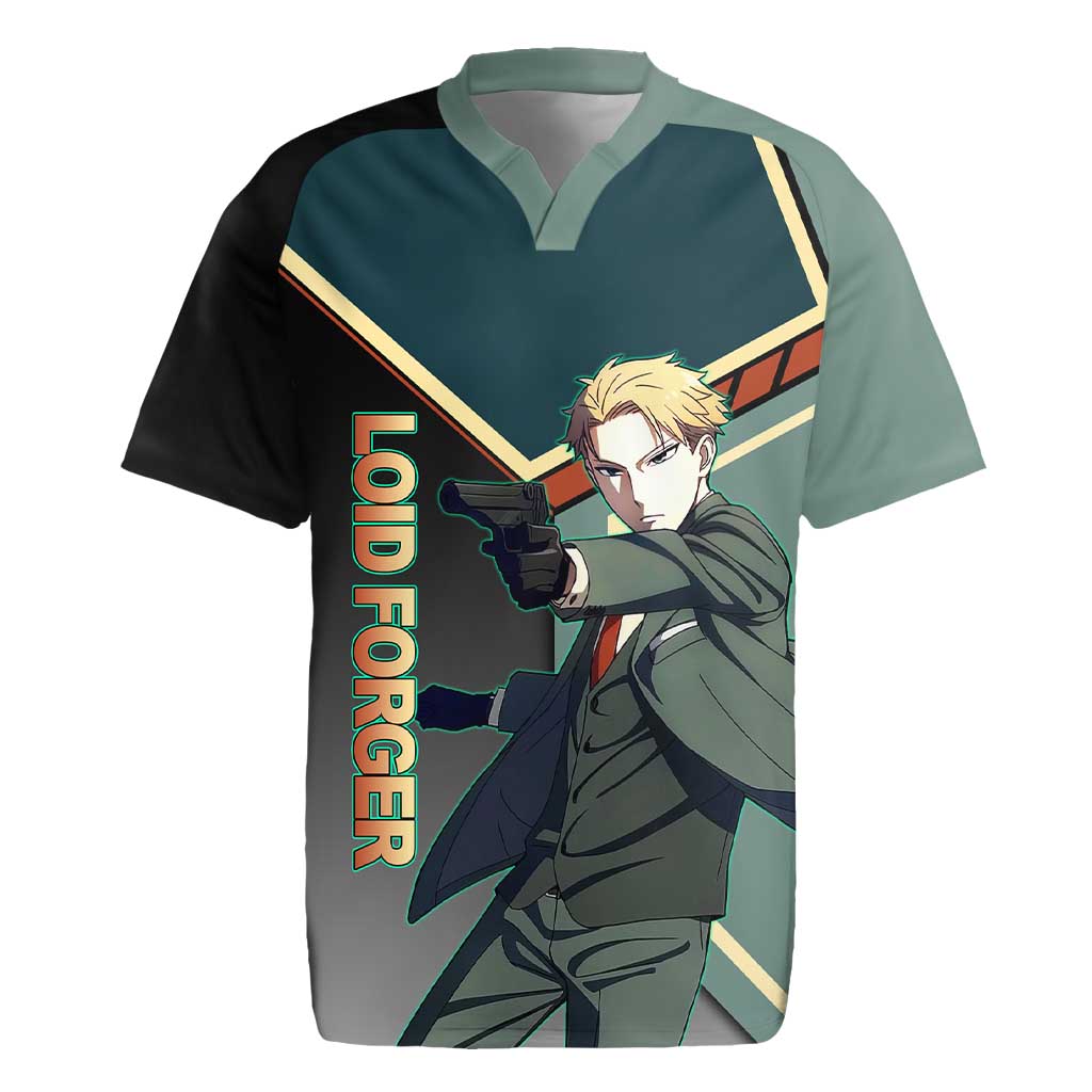 Loid Forger Spy x Family Green and Black Theme Rugby Jersey with Gun Pose and Sharp Agent Style Design - The Mazicc
