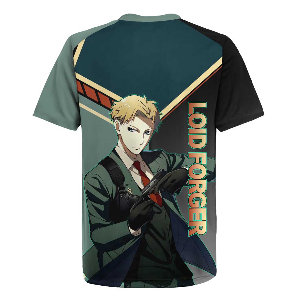 Loid Forger Spy x Family Green and Black Theme Rugby Jersey with Gun Pose and Sharp Agent Style Design - The Mazicc