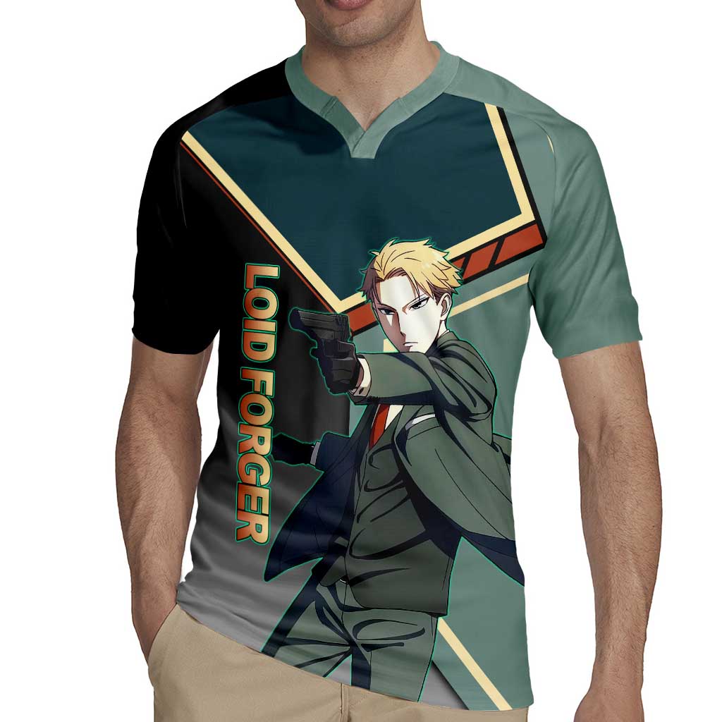Loid Forger Spy x Family Green and Black Theme Rugby Jersey with Gun Pose and Sharp Agent Style Design - The Mazicc