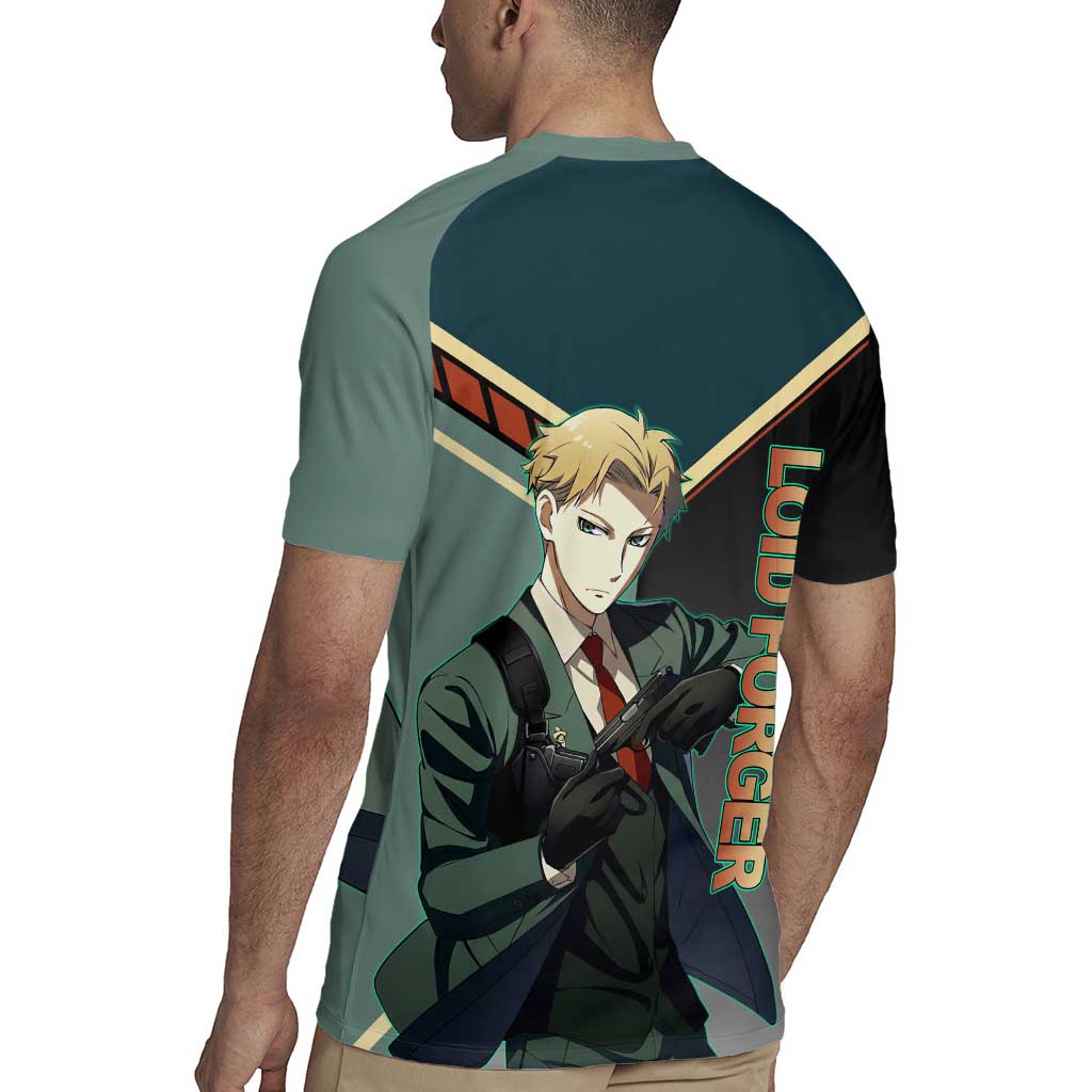 Loid Forger Spy x Family Green and Black Theme Rugby Jersey with Gun Pose and Sharp Agent Style Design - The Mazicc