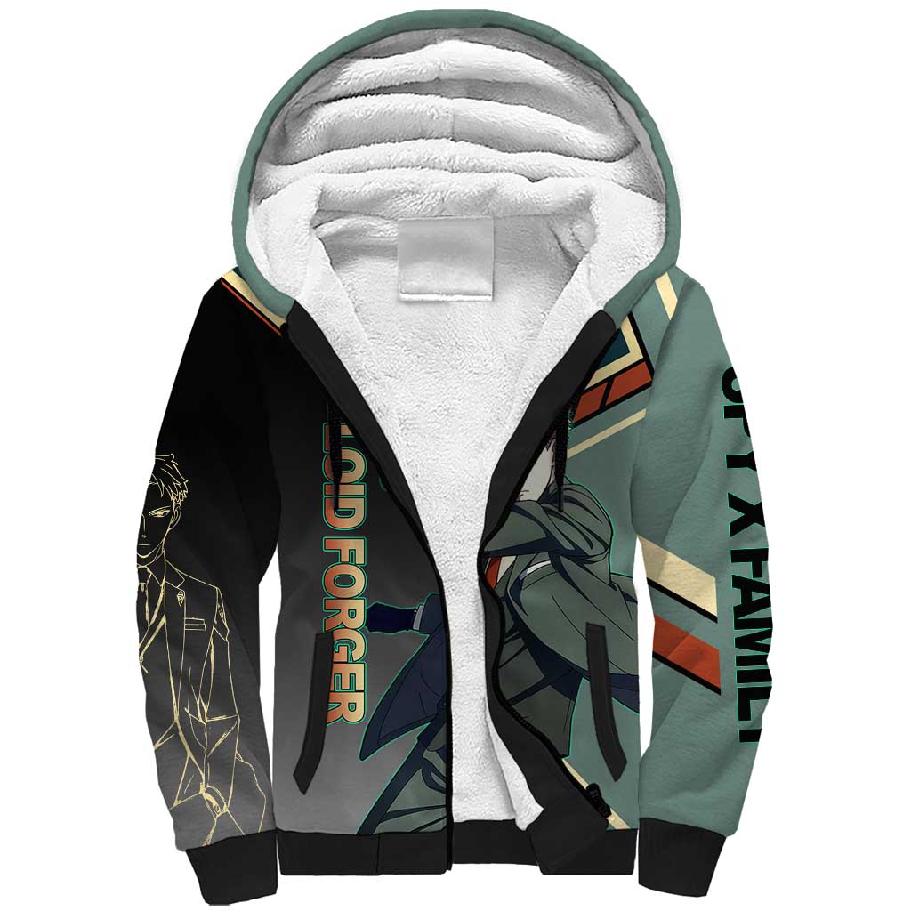 Loid Forger Spy x Family Green and Black Theme Sherpa Hoodie with Gun Pose and Sharp Agent Style Design - The Mazicc