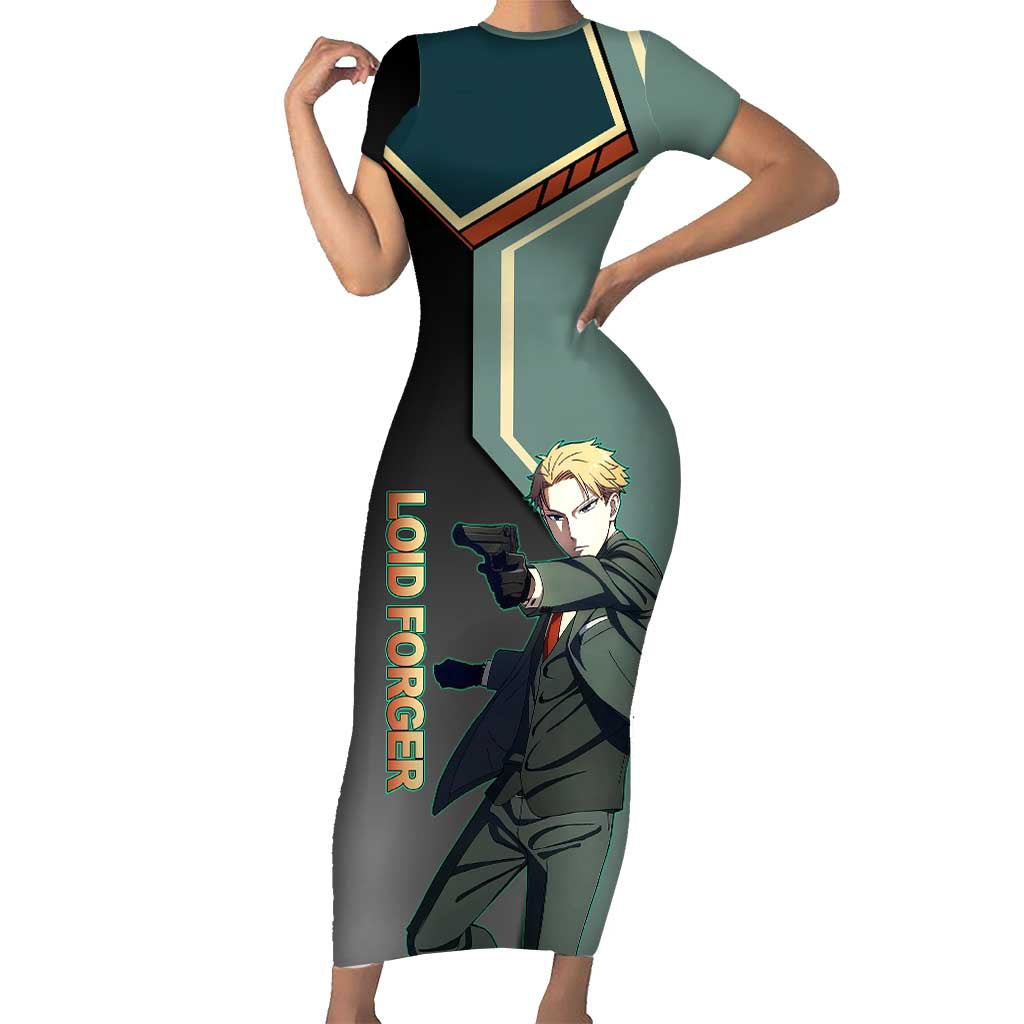 Loid Forger Spy x Family Green and Black Theme Short Sleeve Bodycon Dress with Gun Pose and Sharp Agent Style Design - The Mazicc