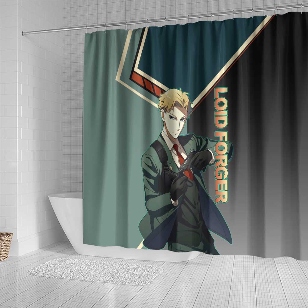 Loid Forger Spy x Family Green and Black Theme Shower Curtain with Gun Pose and Sharp Agent Style Design - The Mazicc