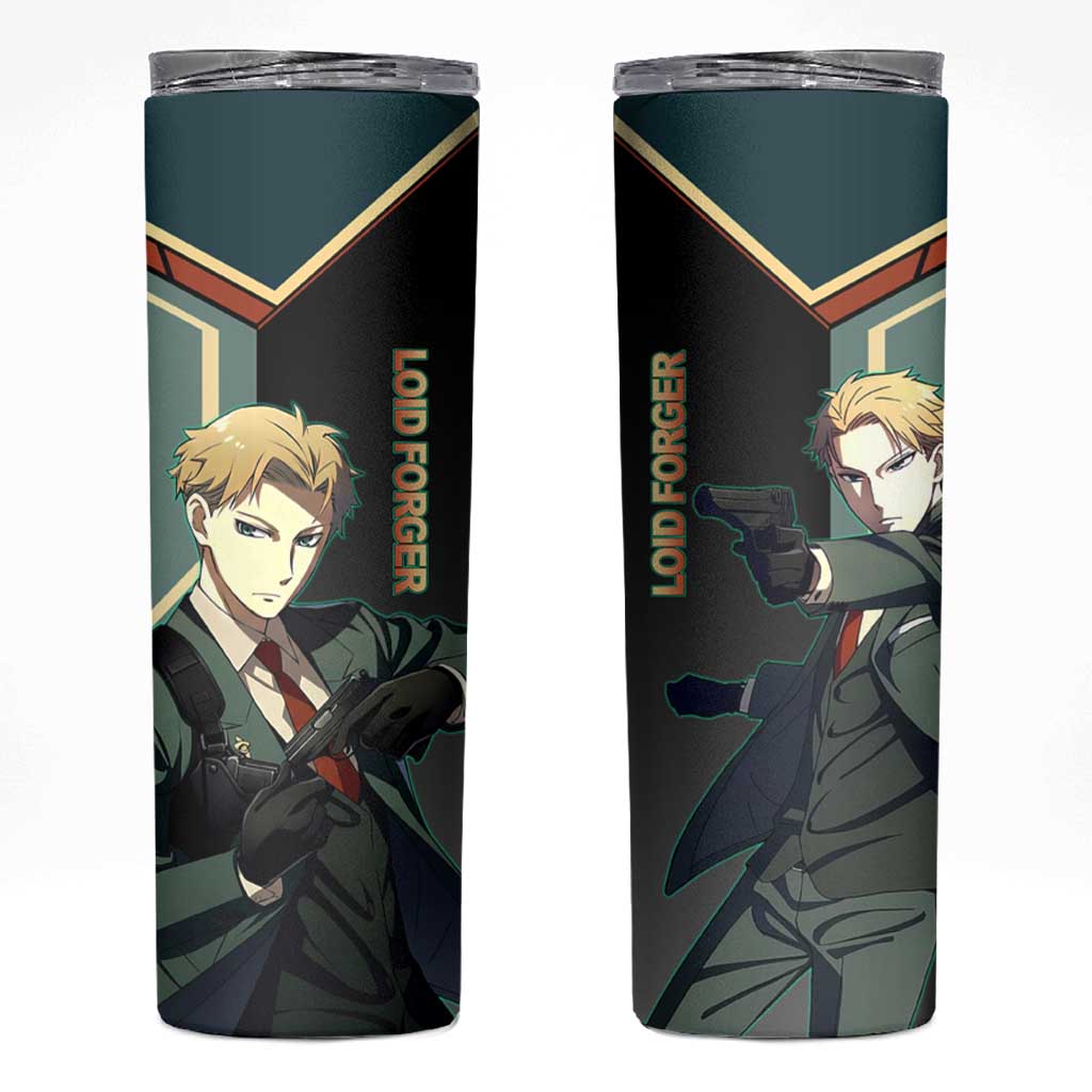 Loid Forger Spy x Family Green and Black Theme Skinny Tumbler with Gun Pose and Sharp Agent Style Design - The Mazicc
