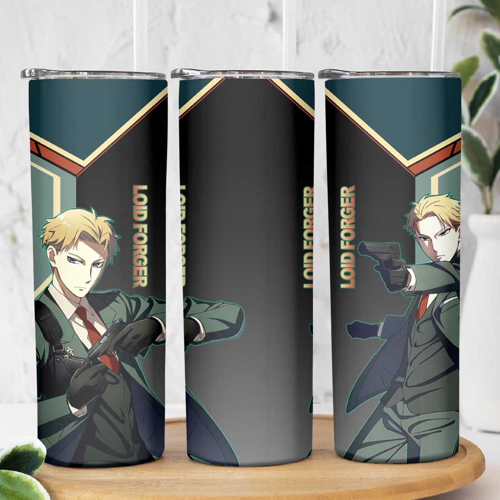 Loid Forger Spy x Family Green and Black Theme Skinny Tumbler with Gun Pose and Sharp Agent Style Design - The Mazicc