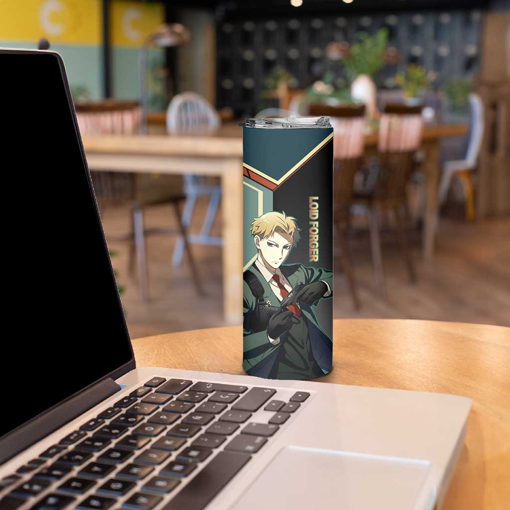 Loid Forger Spy x Family Green and Black Theme Skinny Tumbler with Gun Pose and Sharp Agent Style Design - The Mazicc