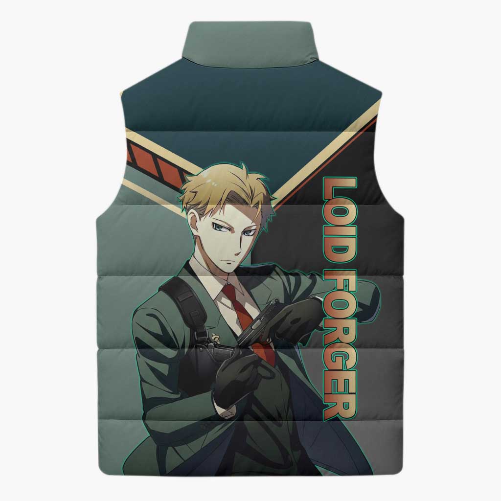 Loid Forger Spy x Family Green and Black Theme Sleeveless Puffer Jacket with Gun Pose and Sharp Agent Style Design - The Mazicc