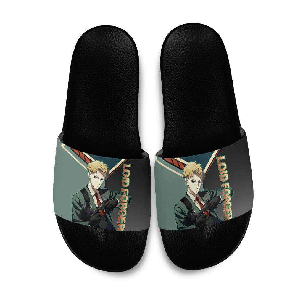 Loid Forger Spy x Family Green and Black Theme Slide Sandals with Gun Pose and Sharp Agent Style Design - The Mazicc