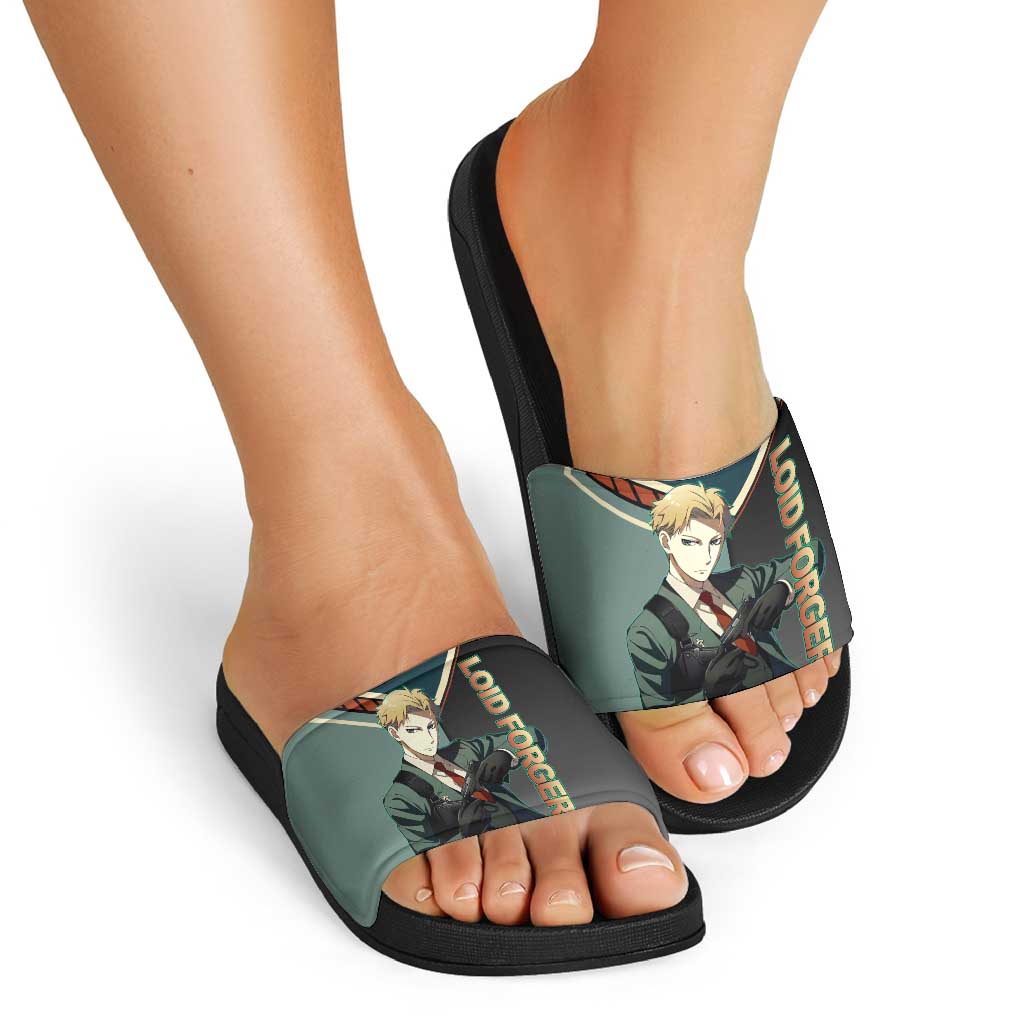 Loid Forger Spy x Family Green and Black Theme Slide Sandals with Gun Pose and Sharp Agent Style Design - The Mazicc