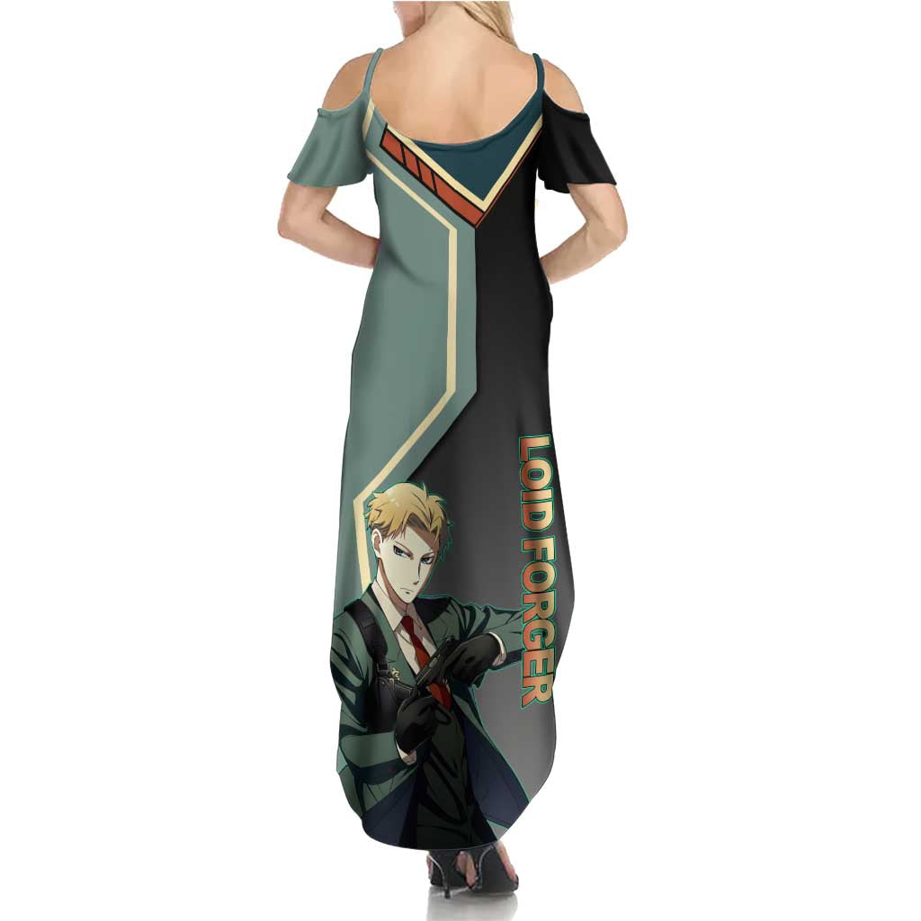 Loid Forger Spy x Family Green and Black Theme Summer Maxi Dress with Gun Pose and Sharp Agent Style Design - The Mazicc