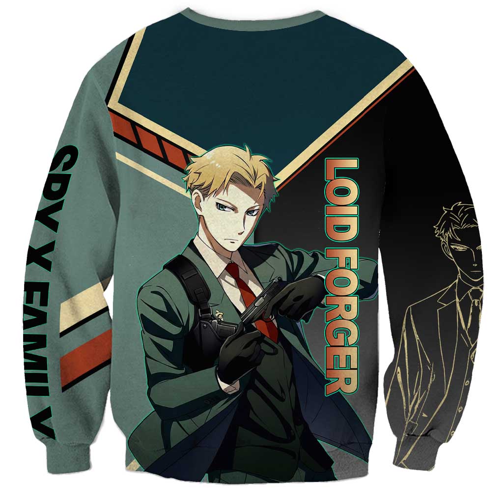 Loid Forger Spy x Family Green and Black Theme Sweatshirt with Gun Pose and Sharp Agent Style Design - The Mazicc