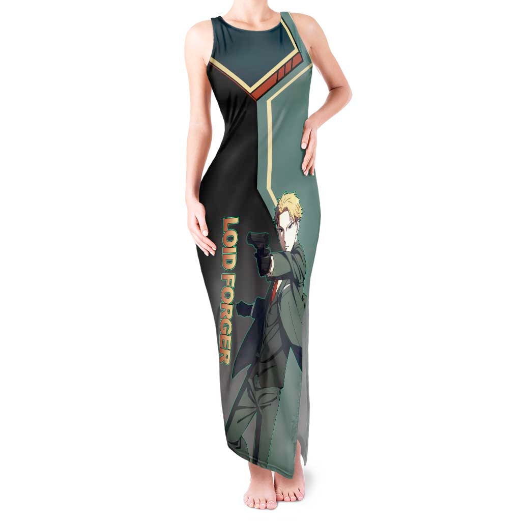 Loid Forger Spy x Family Green and Black Theme Tank Maxi Dress with Gun Pose and Sharp Agent Style Design - The Mazicc