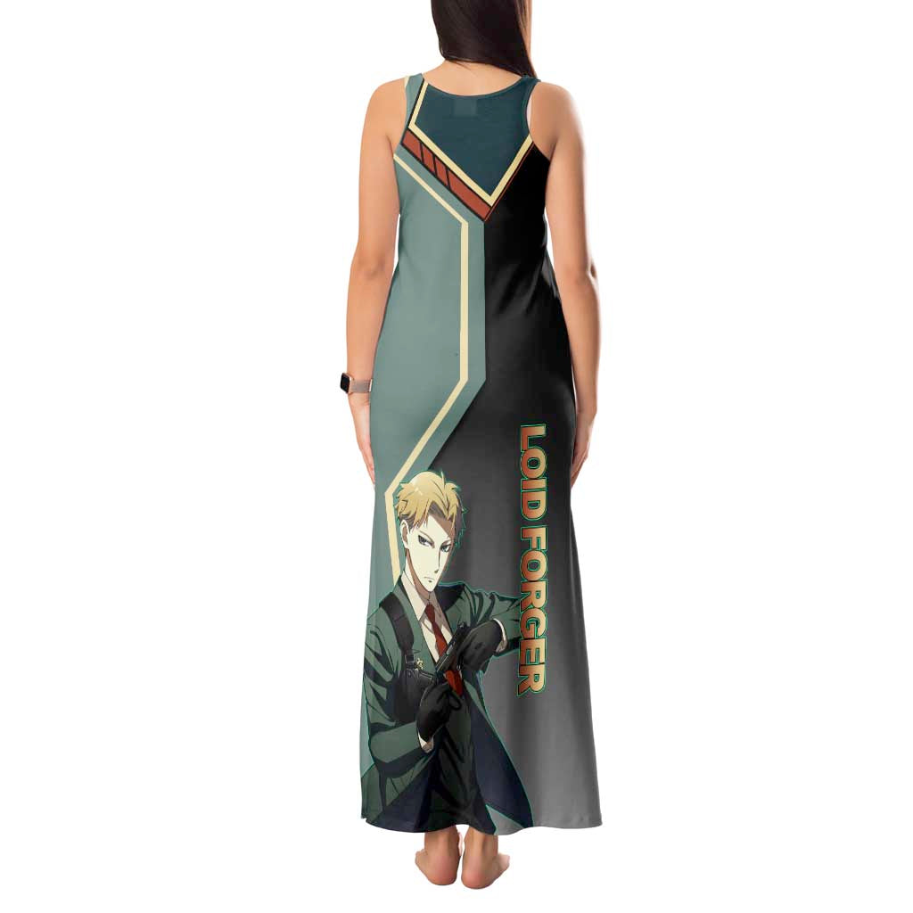 Loid Forger Spy x Family Green and Black Theme Tank Maxi Dress with Gun Pose and Sharp Agent Style Design - The Mazicc