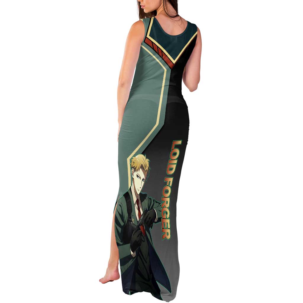 Loid Forger Spy x Family Green and Black Theme Tank Maxi Dress with Gun Pose and Sharp Agent Style Design - The Mazicc