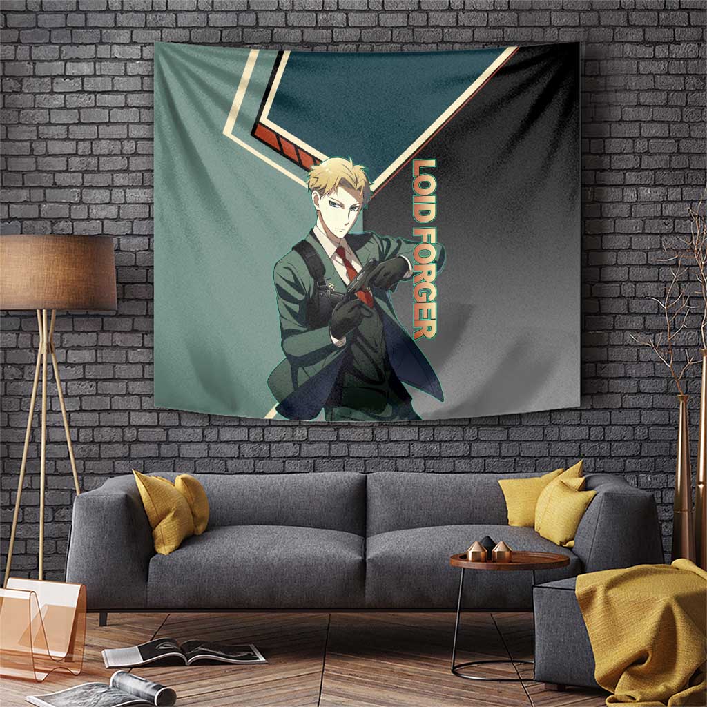 Loid Forger Spy x Family Green and Black Theme Tapestry with Gun Pose and Sharp Agent Style Design - The Mazicc
