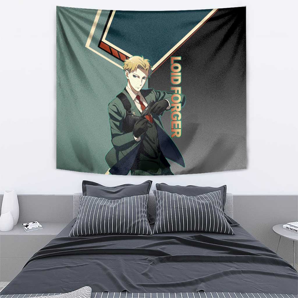 Loid Forger Spy x Family Green and Black Theme Tapestry with Gun Pose and Sharp Agent Style Design - The Mazicc