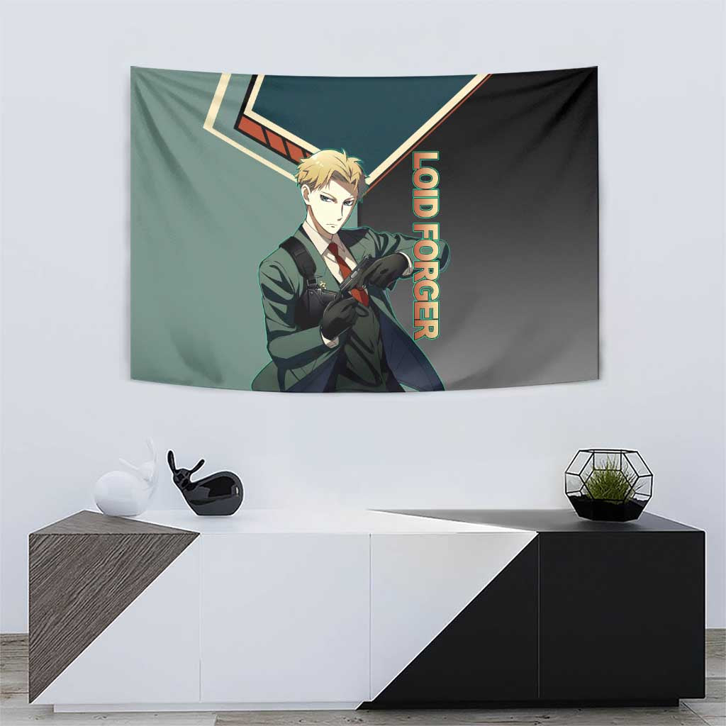 Loid Forger Spy x Family Green and Black Theme Tapestry with Gun Pose and Sharp Agent Style Design - The Mazicc