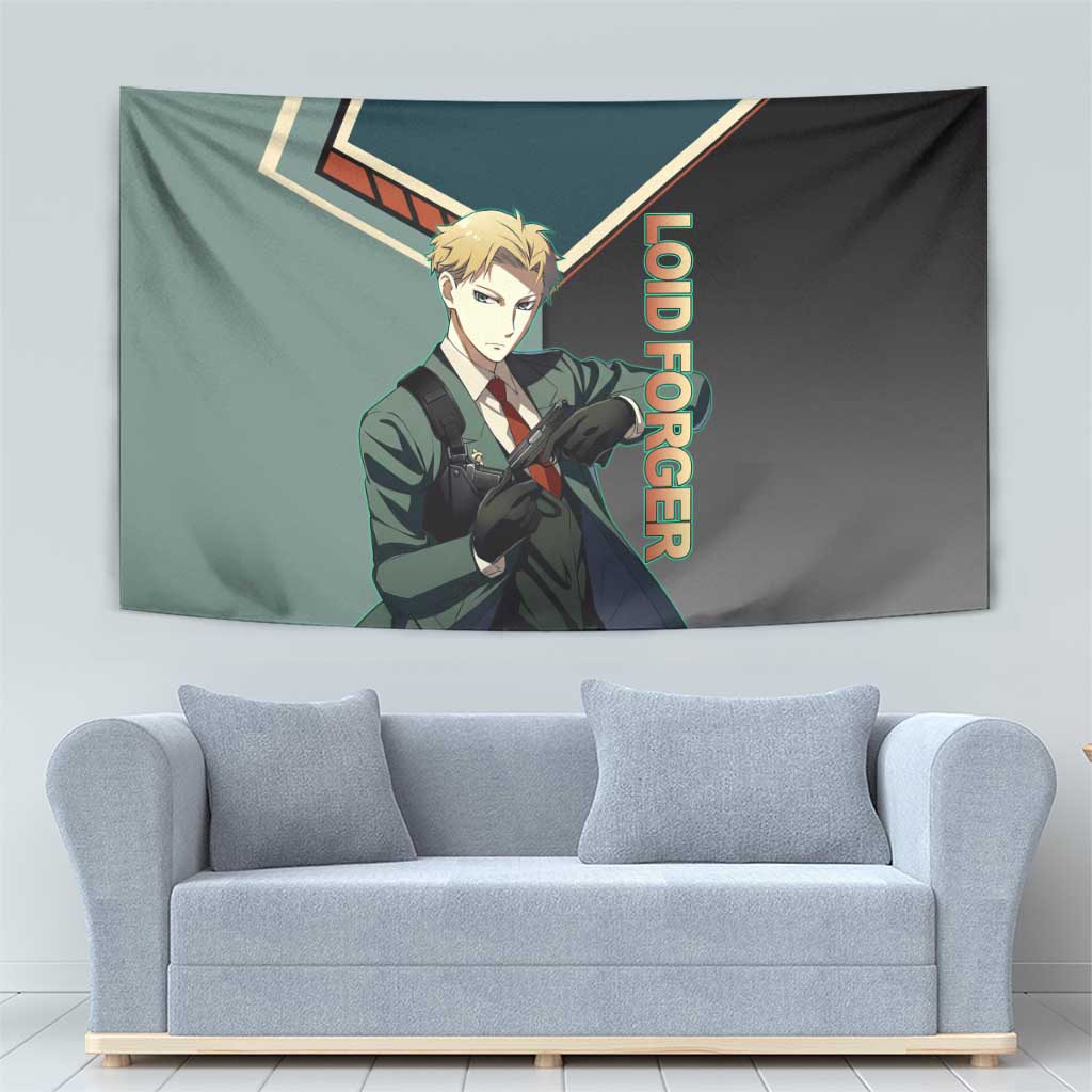 Loid Forger Spy x Family Green and Black Theme Tapestry with Gun Pose and Sharp Agent Style Design - The Mazicc