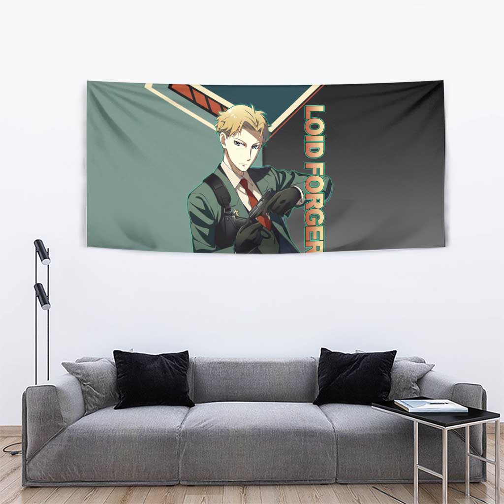 Loid Forger Spy x Family Green and Black Theme Tapestry with Gun Pose and Sharp Agent Style Design - The Mazicc