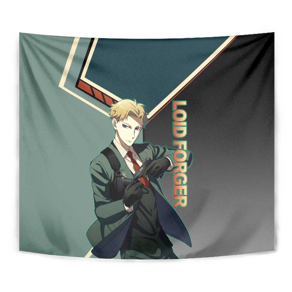 Loid Forger Spy x Family Green and Black Theme Tapestry with Gun Pose and Sharp Agent Style Design - The Mazicc