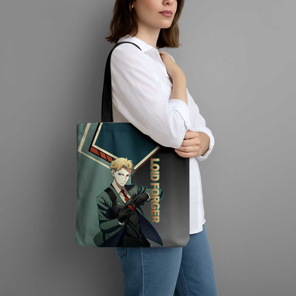 Loid Forger Spy x Family Green and Black Theme Tote Bag with Gun Pose and Sharp Agent Style Design - The Mazicc