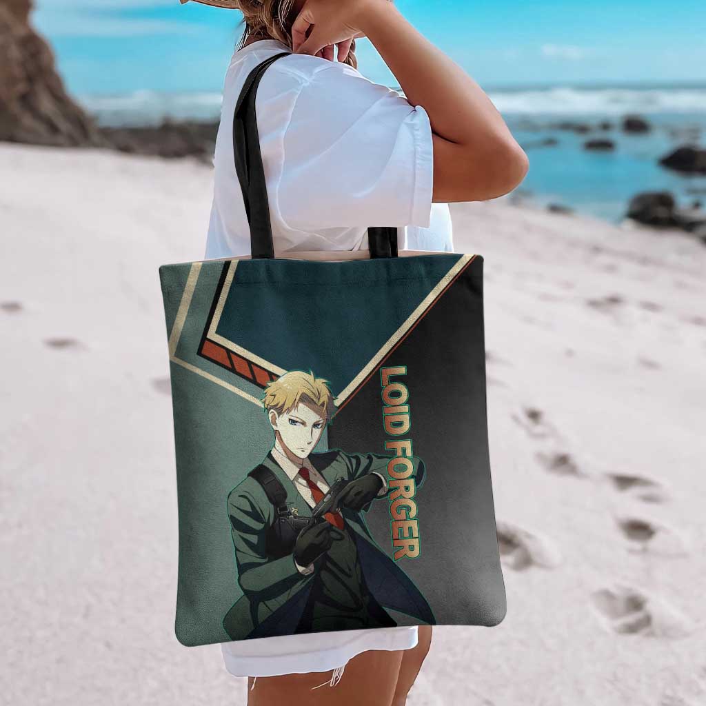 Loid Forger Spy x Family Green and Black Theme Tote Bag with Gun Pose and Sharp Agent Style Design - The Mazicc
