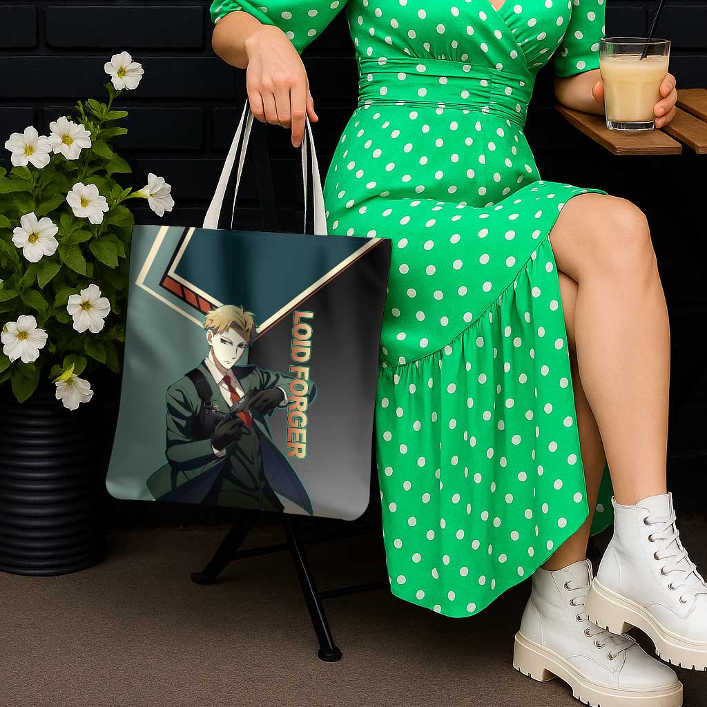 Loid Forger Spy x Family Green and Black Theme Tote Bag with Gun Pose and Sharp Agent Style Design - The Mazicc