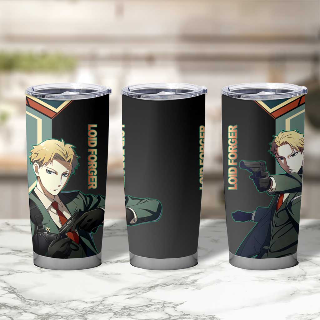 Loid Forger Spy x Family Green and Black Theme Tumbler Cup with Gun Pose and Sharp Agent Style Design - The Mazicc
