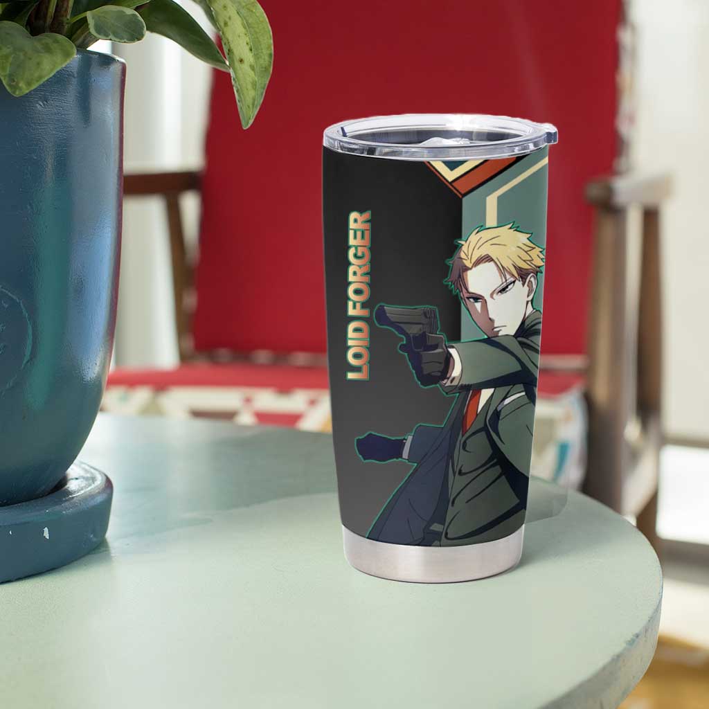 Loid Forger Spy x Family Green and Black Theme Tumbler Cup with Gun Pose and Sharp Agent Style Design - The Mazicc
