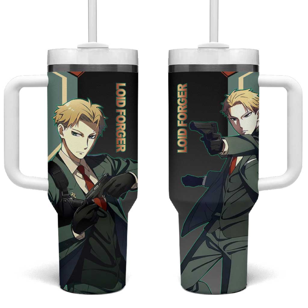 Loid Forger Spy x Family Green and Black Theme Tumbler With Handle with Gun Pose and Sharp Agent Style Design - The Mazicc