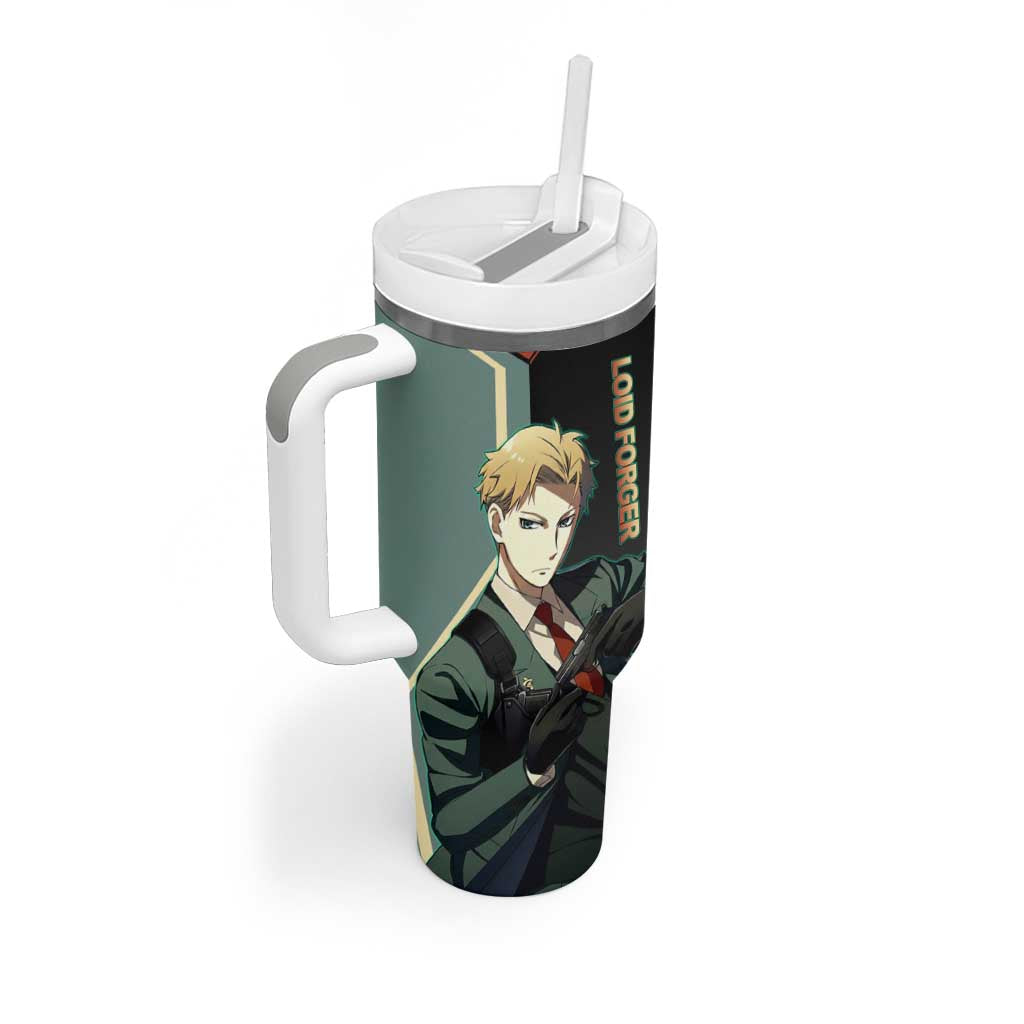 Loid Forger Spy x Family Green and Black Theme Tumbler With Handle with Gun Pose and Sharp Agent Style Design - The Mazicc