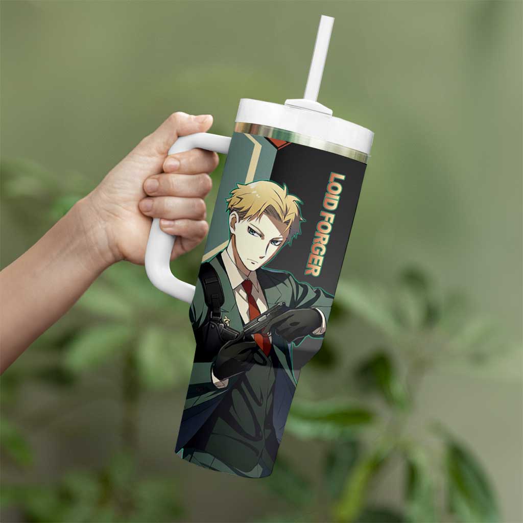 Loid Forger Spy x Family Green and Black Theme Tumbler With Handle with Gun Pose and Sharp Agent Style Design - The Mazicc